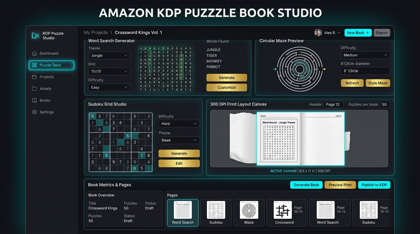 DailyHustlePro KDP Multi-Puzzle Studio Interface